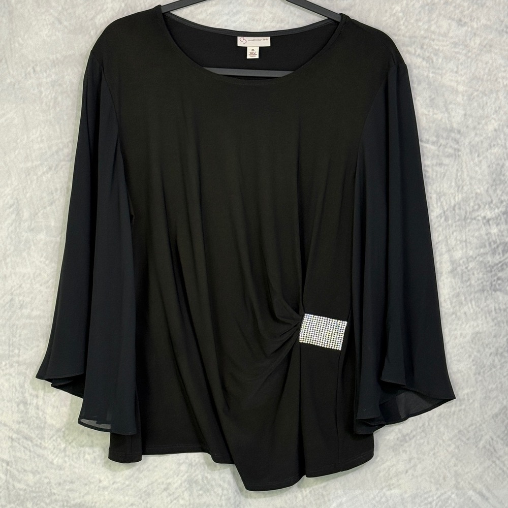 Whimsigoth Womens sz XL Bell Sleeve top Rhinestone Buckle witchy fairy goth